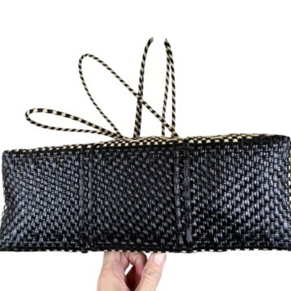 Authentic MacKenzie-Childs Courtyard Tote Medium Black and White Woven - Picture 7 of 9